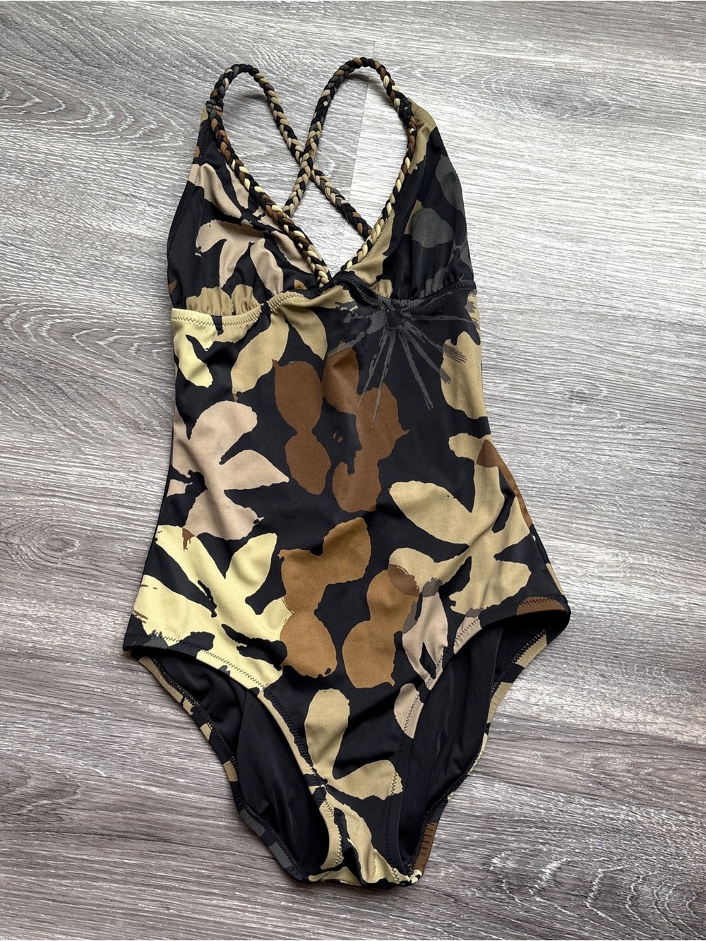 J. Crew Black and Brown Floral One-Piece Swimsuit
